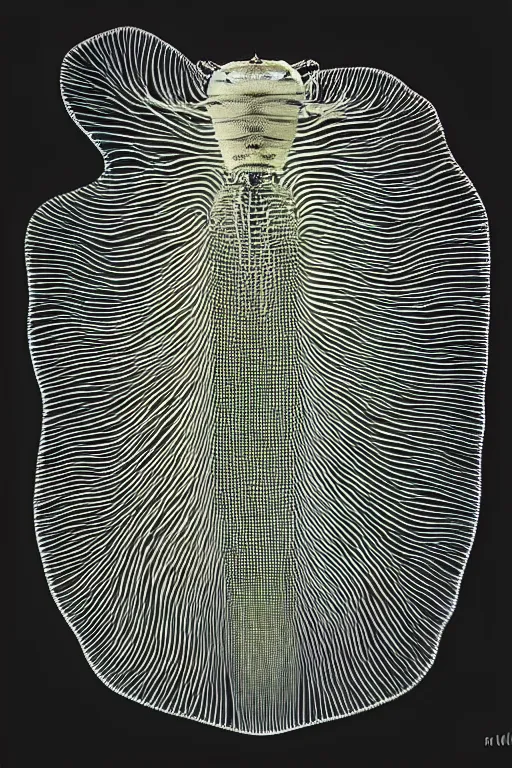 Image similar to transparent rare insect with reaction diffusion patterns. top view. high detail. by Moebius