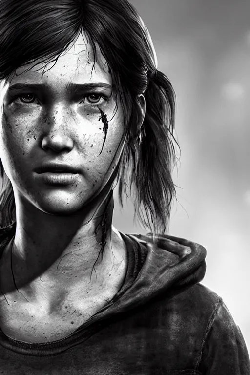 Image similar to ultra realistic facial portrait of ellie from the last of us part 2, digital art, character portrait, highly detailed, trending on artstation, lens flare, atmosphere, hyper realistic, cinematic lightning, sharp focus, unreal engine 5, extreme details perfect face, pretty face, fine - face, illustration, 8 k, ultra texture, masterpiece