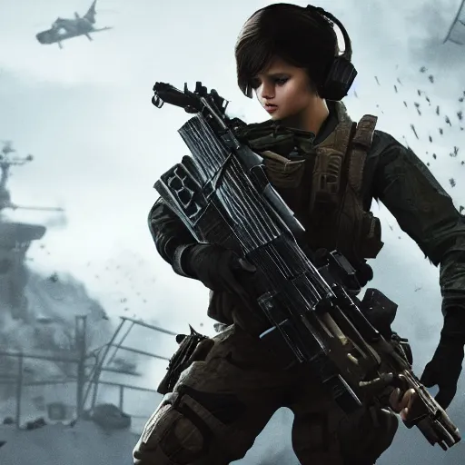 Image similar to Selena Gomez in Call of Duty, 4k