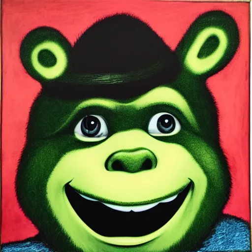 Prompt: portrait of Shrekye West