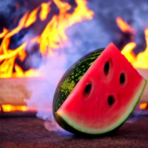 Image similar to photo of a watermelon on fire in a bar