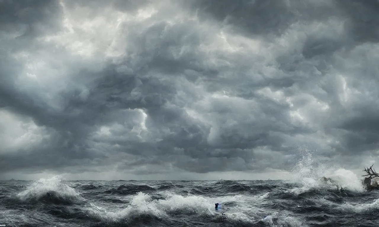 Prompt: a gigantic monster that looks like a mixture of monkfish with crocodile limbs, wet and slimy with a very large mouth, is coming out of the sea dragging its enormous weight with effort on a beach, there are people fleeing in terror, photo-realistic, stormy sky, photo by national geographical