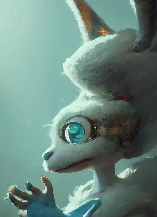 Prompt: a beautiful portrait of a cute anthropomorphic humanoid fursona. big eyes. character design by cory loftis, fenghua zhong, ryohei hase, ismail inceoglu and ruan jia. volumetric light, detailed, rendered in octane
