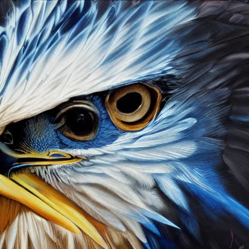 Prompt: blue spectral eagle, oil on canvas, hyperrealism, photo realistic, high detail, cinematic, masterpiece, intricate, centered