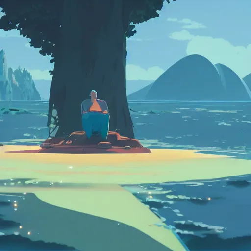 Image similar to no man is an island, entire of itself, every man is a piece of the continent, a part of the main, detailed, cory loftis, james gilleard, atey ghailan, makoto shinkai, goro fujita, studio ghibli, rim light, exquisite lighting, clear focus, very coherent, plain background