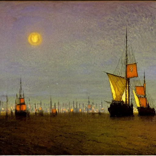 Prompt: sky galleons of mars, john atkinson grimshaw