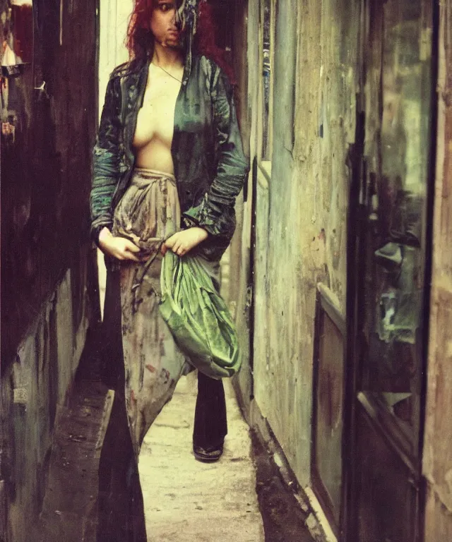 Prompt: a color photograph of persian young woman in the streets, by nan goldin, out of place, intense, bold, exaggerated, over proportion, painted over by andrew wyeth, hyperrealistic, ultra sharp, extra details, ultra high quality,