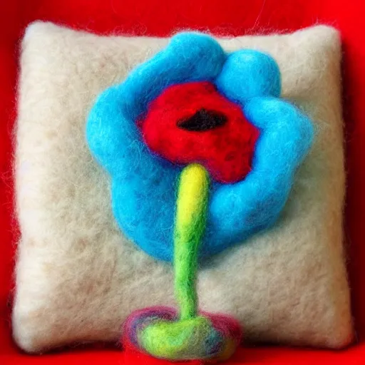 Image similar to a needle felted fire flower power up, needle felting art.