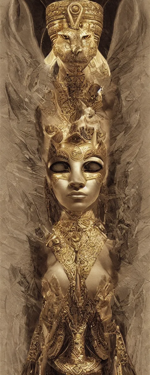 Image similar to goddess bastet, highly detailed, concept art, intricate, sharp focus, einar jonsson and bouguereau