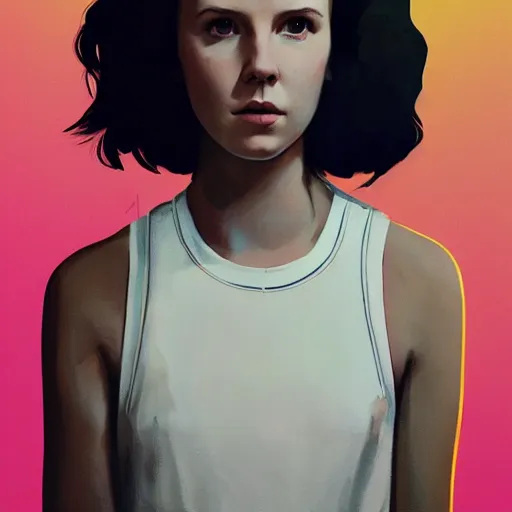 Image similar to Millie Bobby Brown profile picture by Greg Rutkowski, James Turrell, Terry Pastor, and Steven Meisel, asymmetrical, Organic Painting , Matte Painting, geometric shapes, hard edges, street art, trending on the artstation:2 by Sachin Teng:4