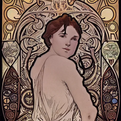 Image similar to lovecraftian protagonist by alphonse mucha