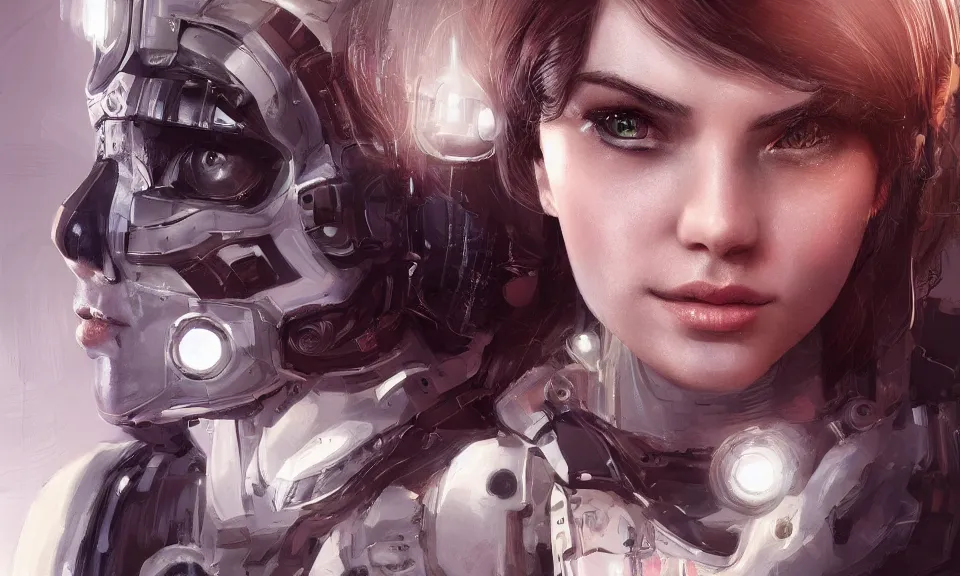 Image similar to a beautiful girl with robot body, portrait, realistic shaded Perfect face ,featured in cinematic, elegant, artstation, intricate, highly detailed, digital painting, artstation, concept art, sharp focus, illustration, cyberpunk, cgsociety, 8k