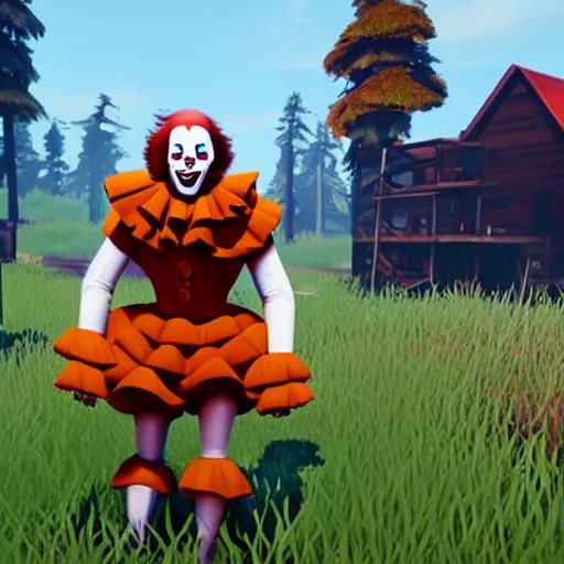 Image similar to Pennywise from it (1990) in fortnite, gameplay screenshot