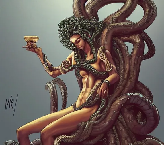 Prompt: medusa on a throne. trending on artstation.