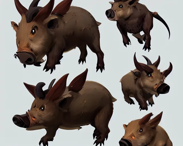 Image similar to sea of thieves character animal portrait concept art for a wild boar, cgsociety, trending on artstation, rare ltd,