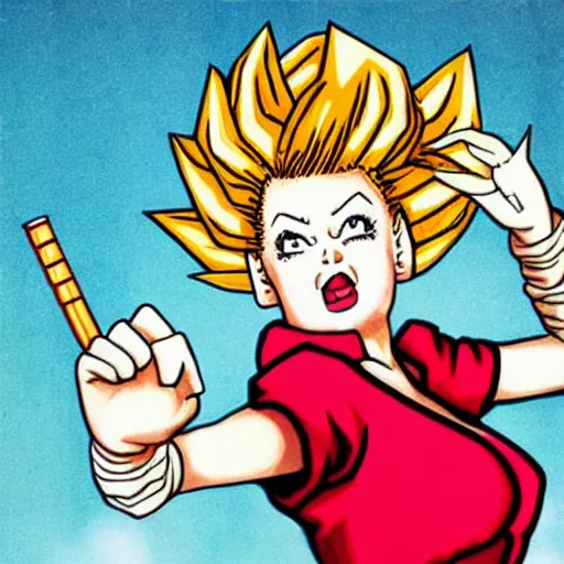 Image similar to portrait of lucille ball in the style of dragon ball z, super saiyain