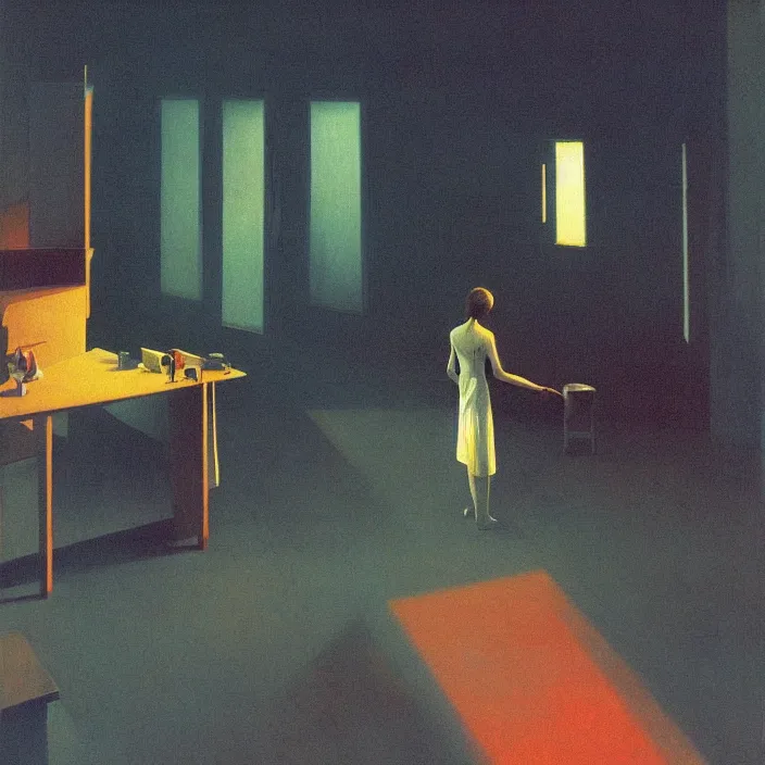 Image similar to clean your room, science fiction, Edward Hopper and James Gilleard, Zdzislaw Beksinski, highly detailed