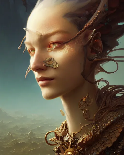 Prompt: song of the wind, detailed beauty portrait, chocolate. intricate background, armor, fantasy art by peter mohrbacher, greg rutkowski, craig mullins, ruan jia, thomas kinkade, victo ngai. unreal engine, blender, octane, ray tracing. fractal crystal, sharp focus, masterpiece, post processing, deviantart