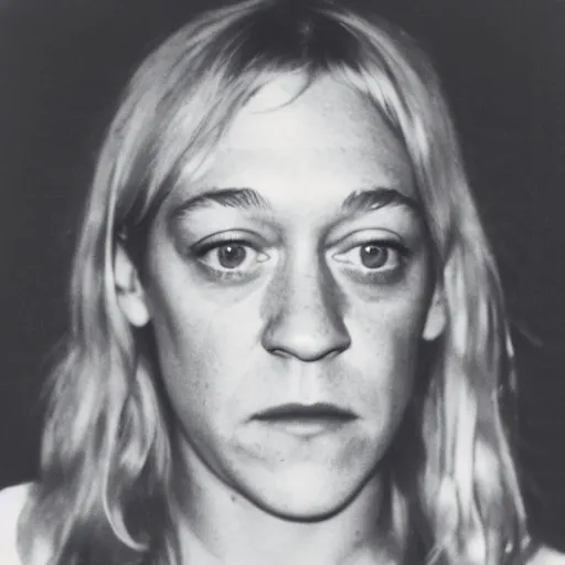 Prompt: Mugshot Portrait of Chloe Sevigny, taken in the 1970s, photo taken on a 1970s polaroid camera, grainy, real life, hyperrealistic, ultra realistic, realistic, highly detailed, epic, HD quality, 8k resolution, body and headshot, film still, front facing, front view, headshot and bodyshot, detailed face, very detailed face
