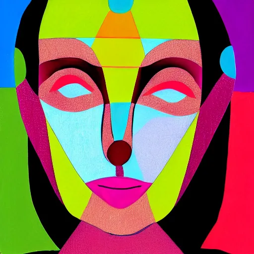 Image similar to portrait of woman, geometrical shapes, bright colors