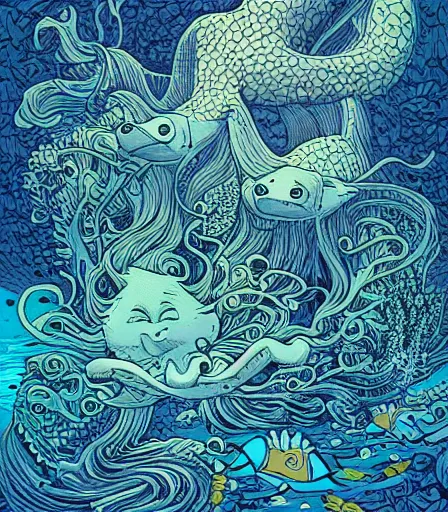 Prompt: Underwater by James Jean and dan mumford and strongstufftom