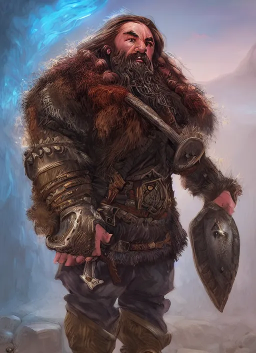 Prompt: A fantasy comic book style portrait painting of a dwarf warrior in a stunning fantasy landscape, unreal 5, DAZ, hyperrealistic, octane render, RPG portrait, dynamic lighting