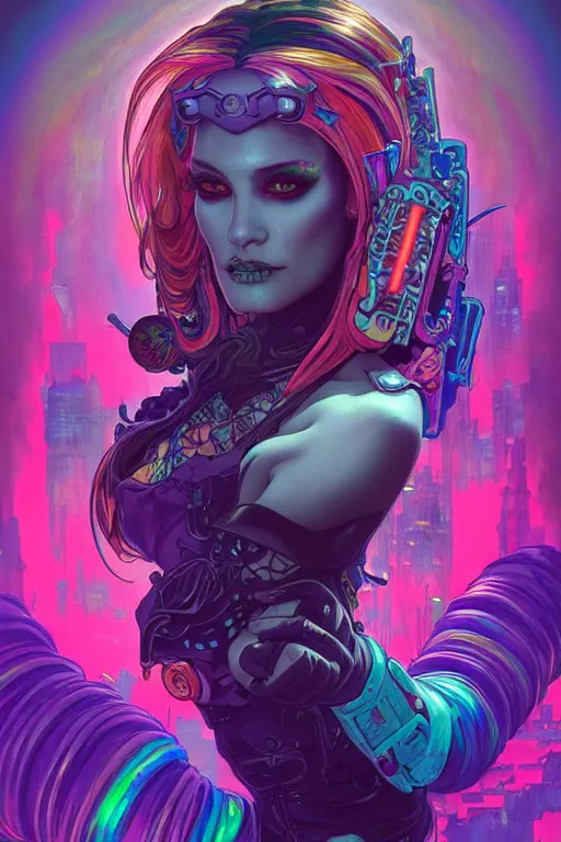 Image similar to a portrait of the lisa frank cyberpunk tank driving mermaid with rhinoplasty, gothic, highly detailed, digital painting, crown of skulls, artstation, smooth, sharp focus, illustration, art by artgerm and greg rutkowski and alphonse mucha and william - adolphe bouguereau