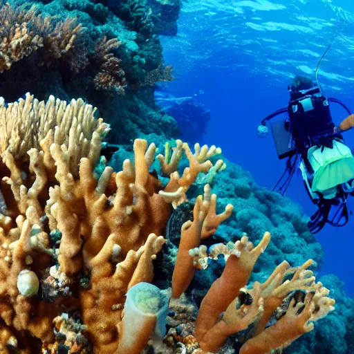 Prompt: an icredibly detailed photo of corals in maldives with astronauts around, sharp focus, octane