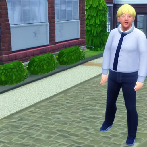 Prompt: Boris Johnson in sims 4, game play