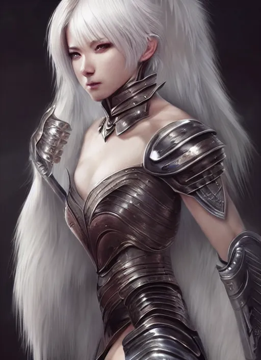 Prompt: warrior, fur - lined armor!!! beautiful and elegant white hair female!! gorgeous ayes!! character concept art, sharp focus, octane render! unreal engine 5! highly rendered!! trending on artstation!! detailed linework!! illustration by artgerm, wlop, and chie yoshii