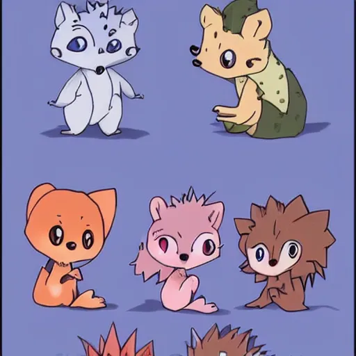 Prompt: baby hedgehogs in the style of cute anime