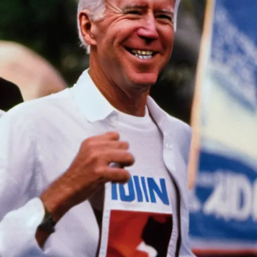 Image similar to film still close - up shot of joe biden running a marathon. photographic, photography