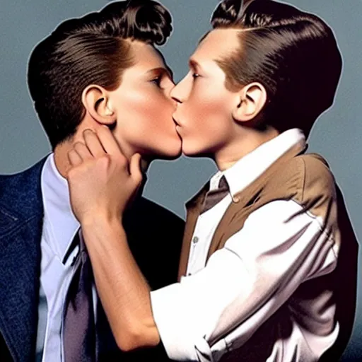 Image similar to Tom holland kissing the top of Walt Disney’s head