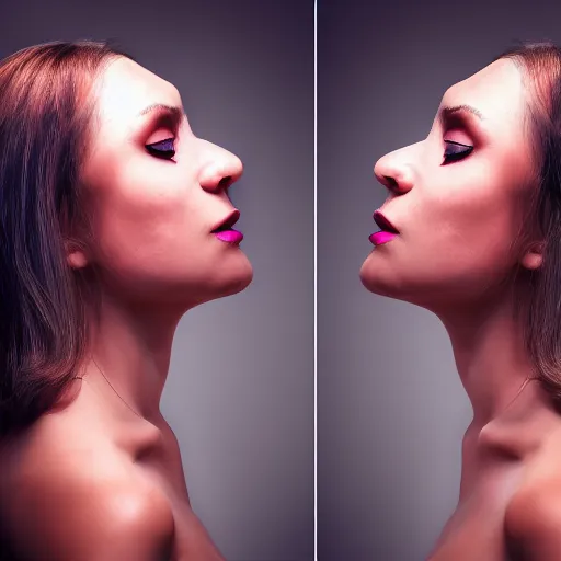 Image similar to woman experiencing a pleasurable transformation, professional model, studio lighting, 4 k, 8 k, hdr, perfect composition, striking color