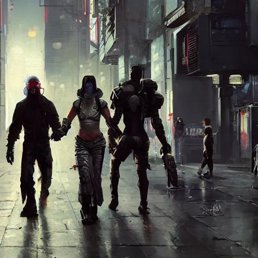 Image similar to cyberpunk people relaxing and walking in the streets, white background, concept art, eddie mendoza, craig mullins