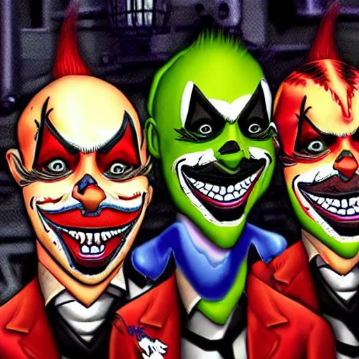 Image similar to Juggalo coneheads, twisted metal ps1 graphics