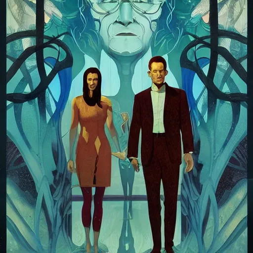 Image similar to poster artwork by Michael Whelan and Tomer Hanuka, Karol Bak of collective consciousness as imagined by Carl Jung, from scene from True Detective, clean, simple illustration, nostalgic, domestic, full of details