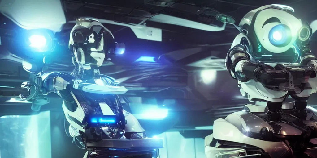 Prompt: futuristic robot babies with rgb ambient lighting eye implants. the robots wears spacesuits, and explores the cosmos on rocket space jet skis. science fiction blockbuster movie teen nebulous or my robot ate my homework, dramatic lighting, interstellar film ( 2 0 1 4 )