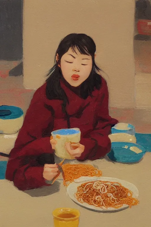 Image similar to a girl eating ramen by uijung kim