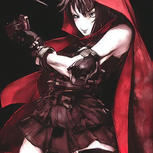 Prompt: evil little red riding hood, board game piece, yoji shinkawa