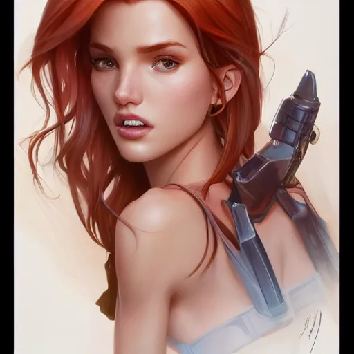 Image similar to ultra realistic illustration, bella thorne as kim possible, intricate, elegant, highly detailed, digital painting, artstation, concept art, smooth, sharp focus, illustration, art by artgerm and greg rutkowski and alphonse mucha