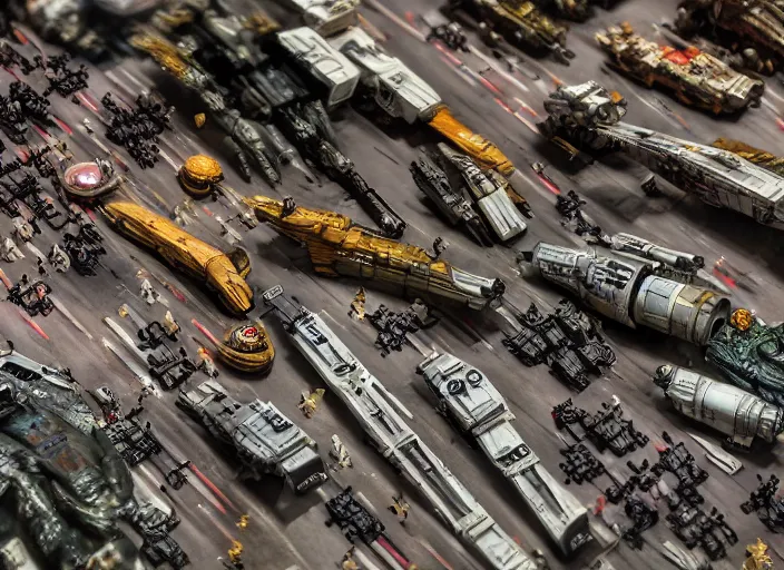 Prompt: a photo of a epic grand scale diorama of star wars figures and vehicles canon, macro photography, tilt - shift photography