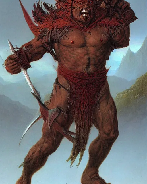 Image similar to an orc warrior by thomas cole and wayne barlowe