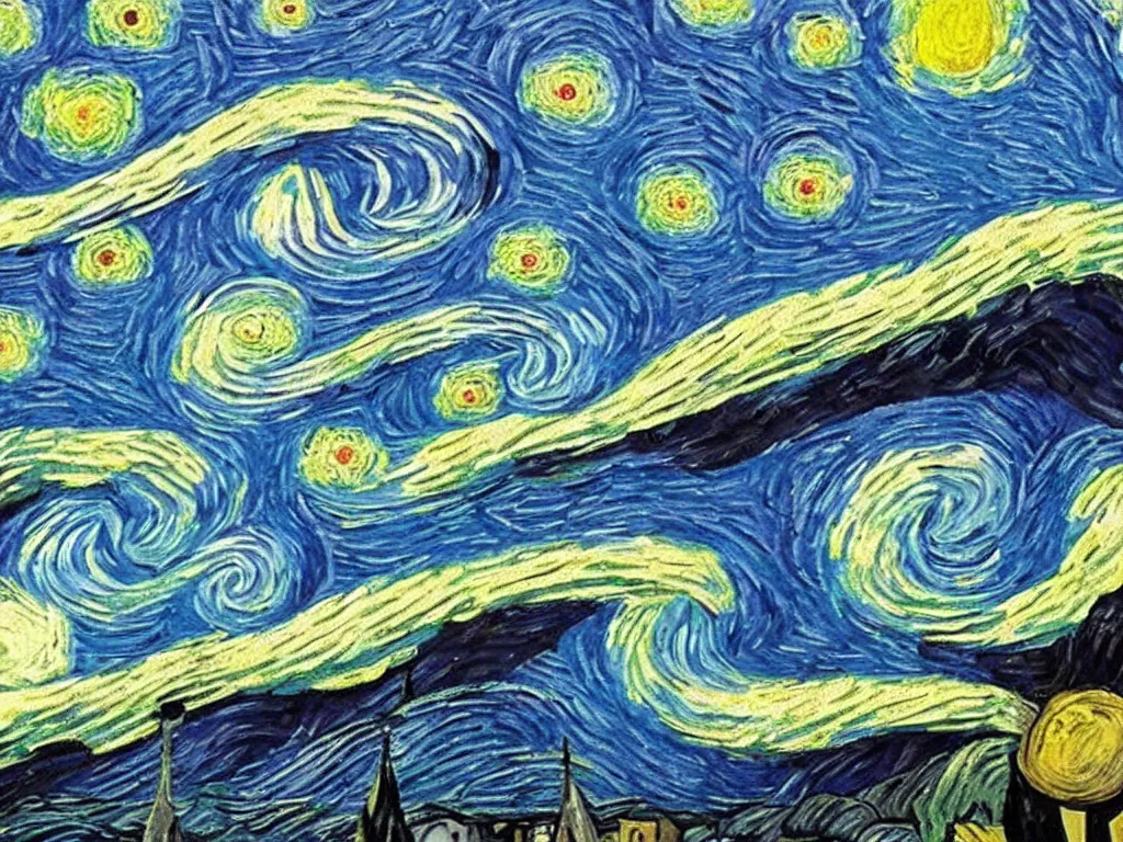 Prompt: van gogh starry night flipped on its side