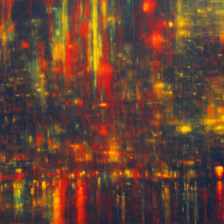 Image similar to an abstract picture of a city at night, an ultrafine detailed painting by gerhard richter, luminist, american scene painting, sharp focus, cityscape, oil on canvas, nightscape, 8 k