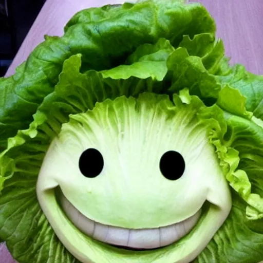 Prompt: lettuce with a trollface face