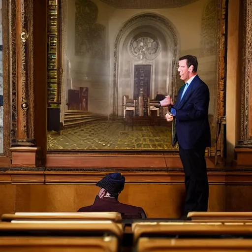 Image similar to Alastair Crowley giving a lecture in front of the United States senate, photojournalism, news, CNN, intricate detail, award winning photography,