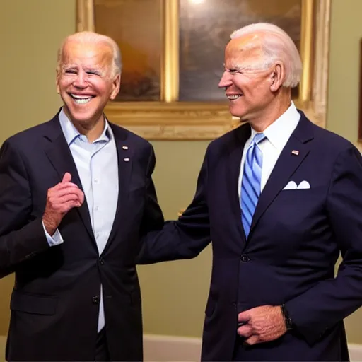 Image similar to A photo of joe biden teams up with a teenage joe biden, perfect faces, 50 mm, award winning photography