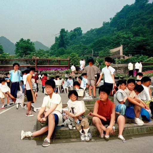 Prompt: Summer vacation in a small village in Hangzhou in the 1990s