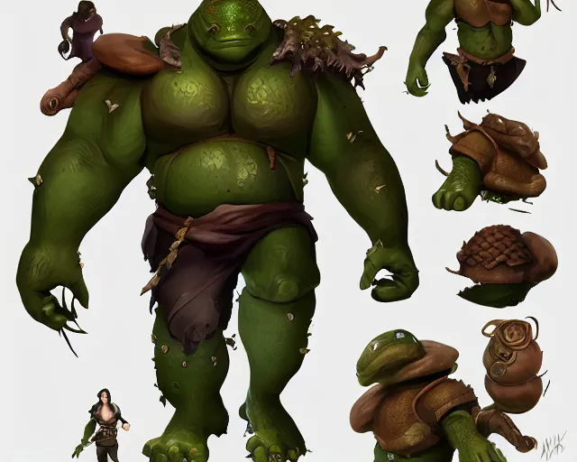 Prompt: sea of thieves character portrait concept art for a huge hulking muscular anthropomorphic turtle with a shell on its back and skin made of green reptile scales with a humanoid body, cgsociety, trending on artstation, rare ltd,